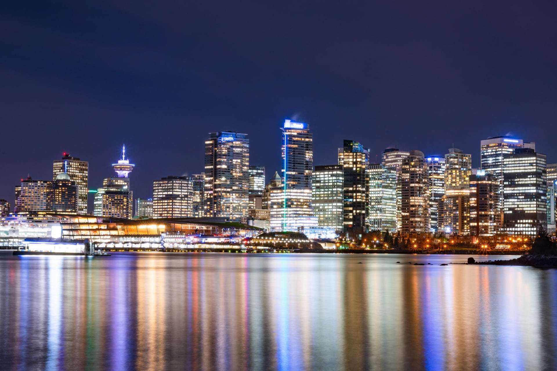 Vancouver skyline and Rogers Arena, home of the Canucks