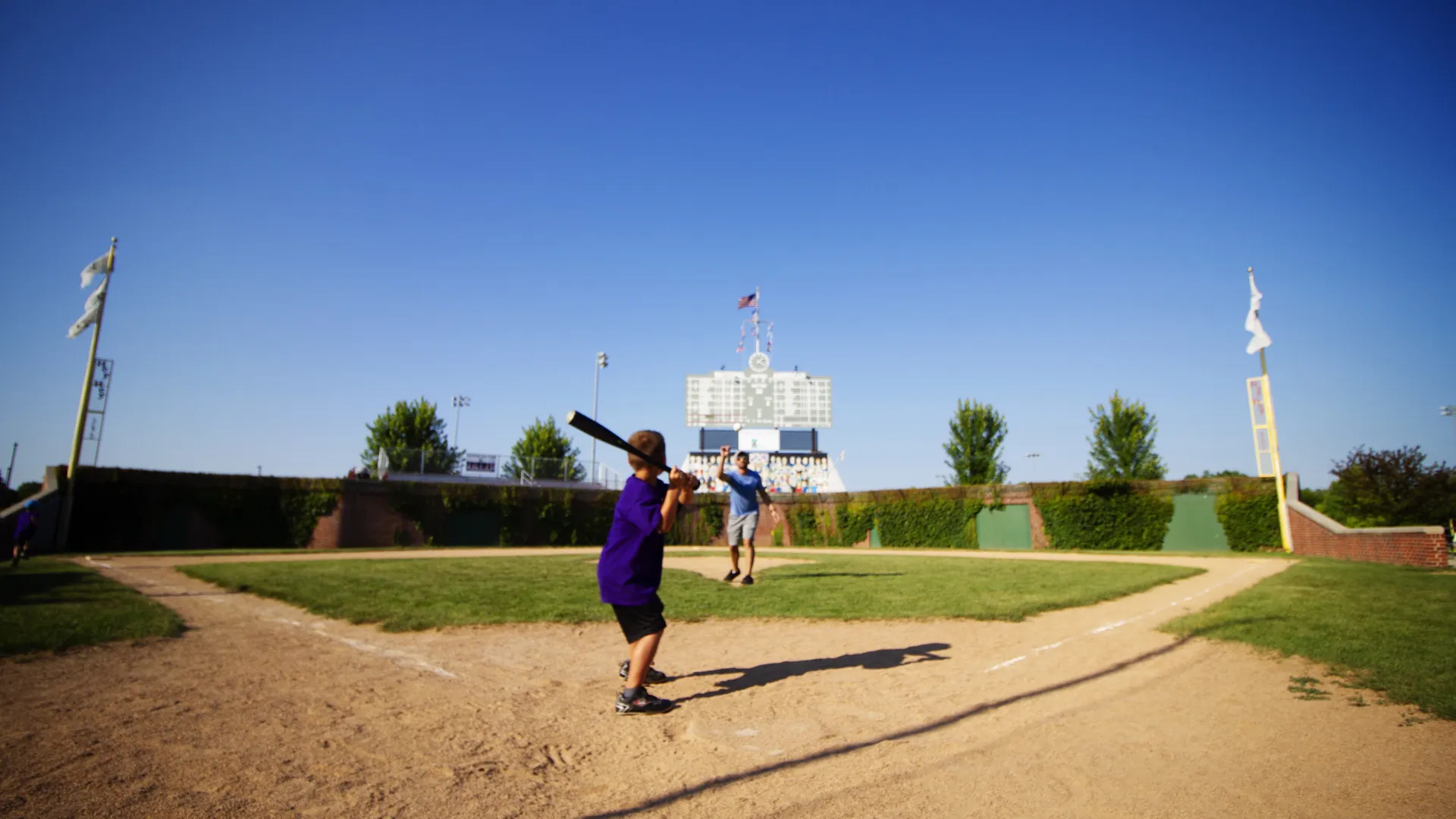 Baseball players on a sunny spring training field
