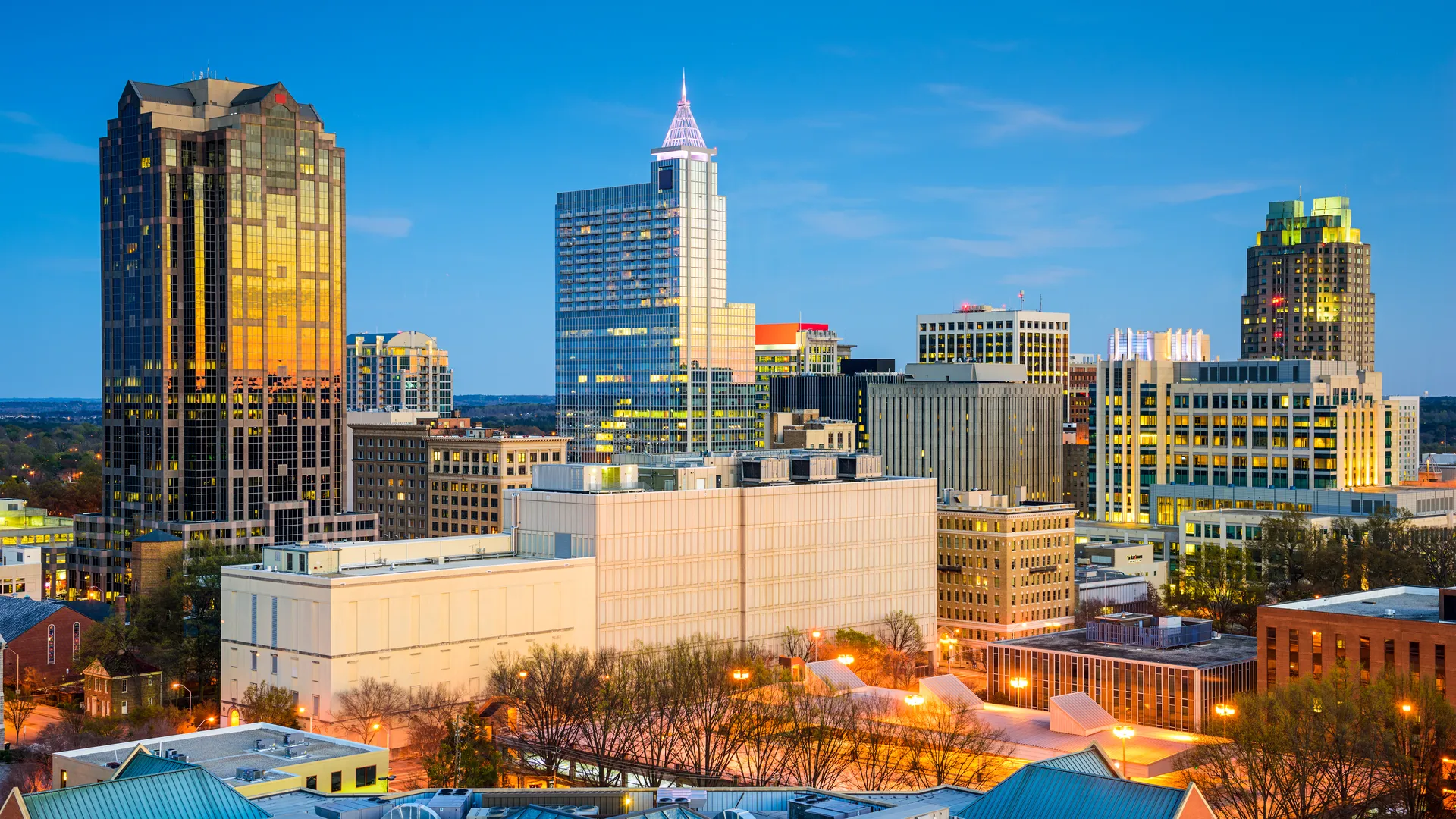 Downtown host city skyline for an NCAA Tournament travel guide
