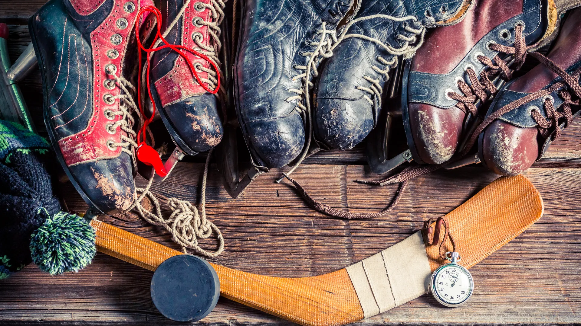 Vintage hockey gear for an NHL Original Six road trip history guide