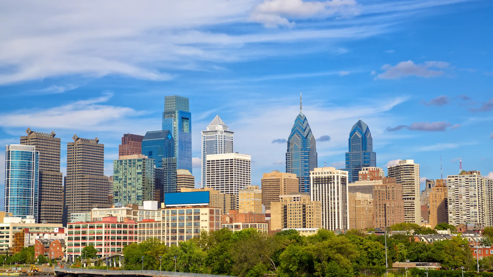 Philadelphia skyline for a sports travel guide