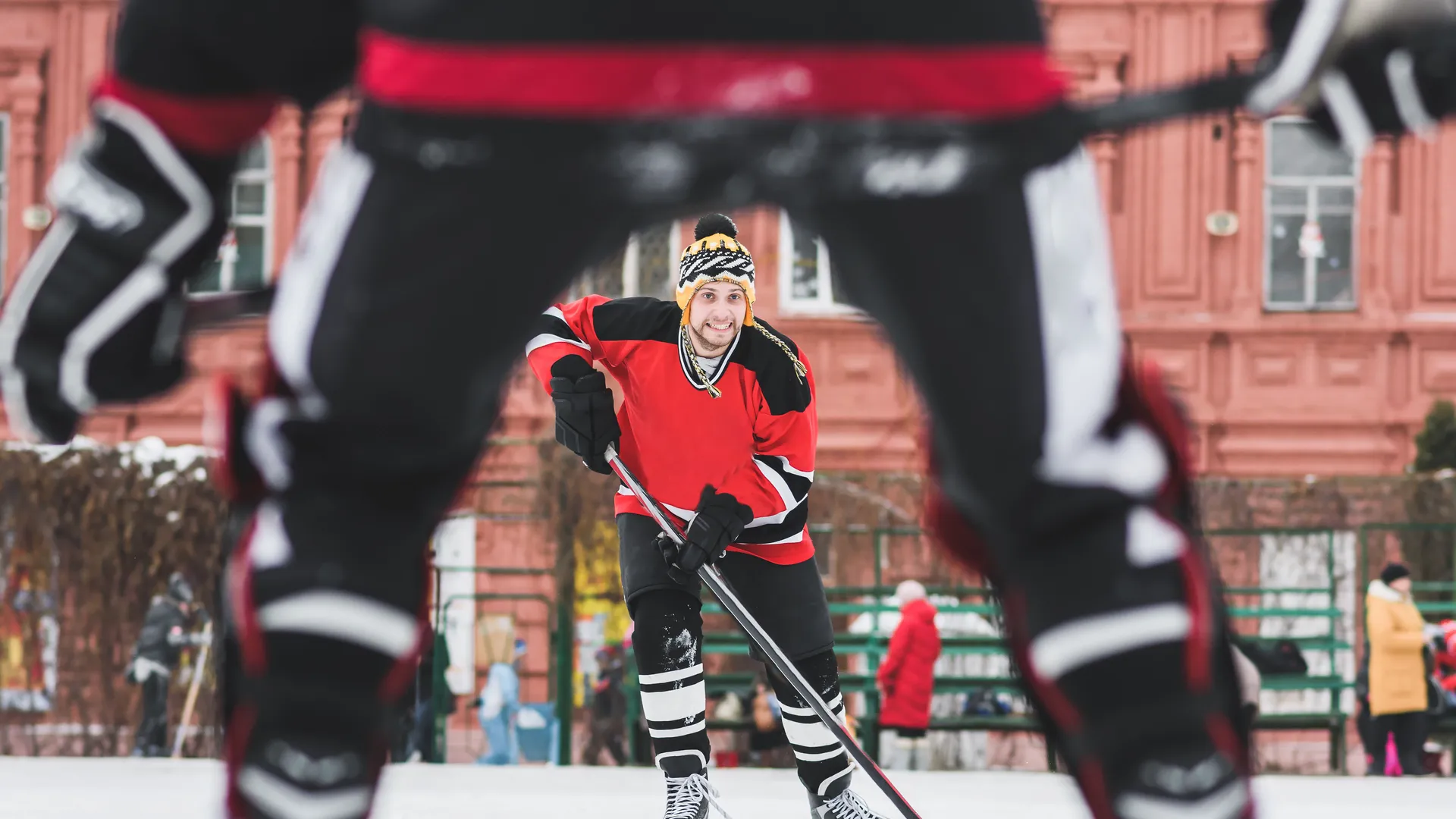 Hockey fans gathered in the stands for a winter sports event