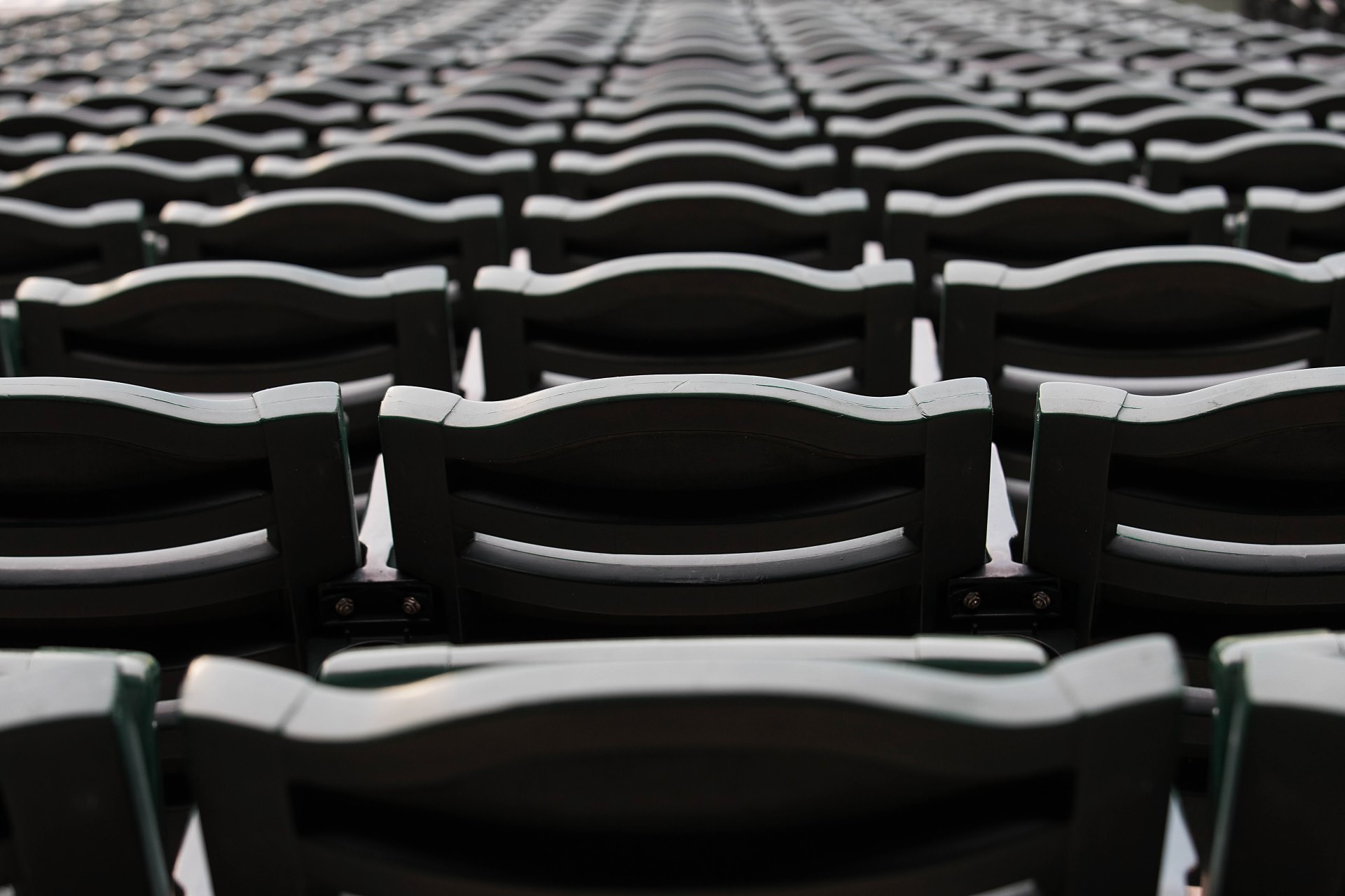 Rows of stadium seats ready for a pro football game